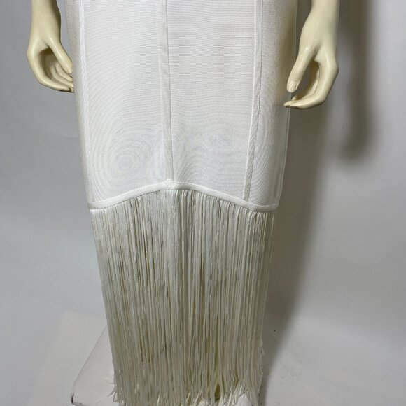 HERVE LEGER White Knit Draped Fringe 'Natalie' Gown - Picture 7 of 11